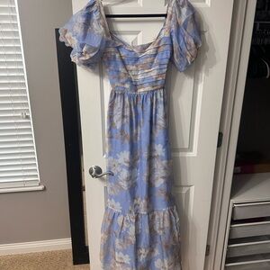 Abercrombie & Fitch Blue and Tan Floral Midi Dress